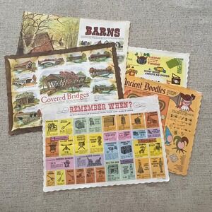 Vintage Springprint Diner Paper Placemats Covered Bridges Barns Nostalgia Set 5